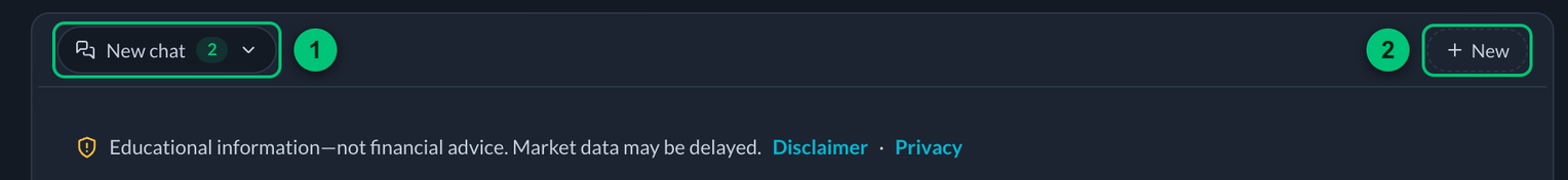 The top of the assistant with the chat button on the left and the + New button on the right