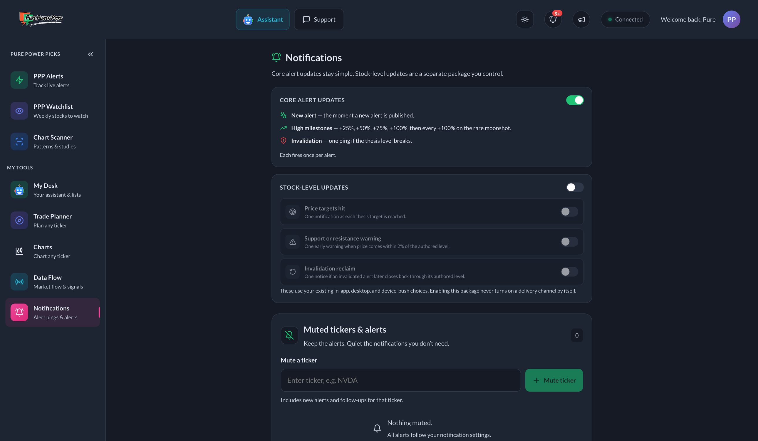 The Notifications settings page