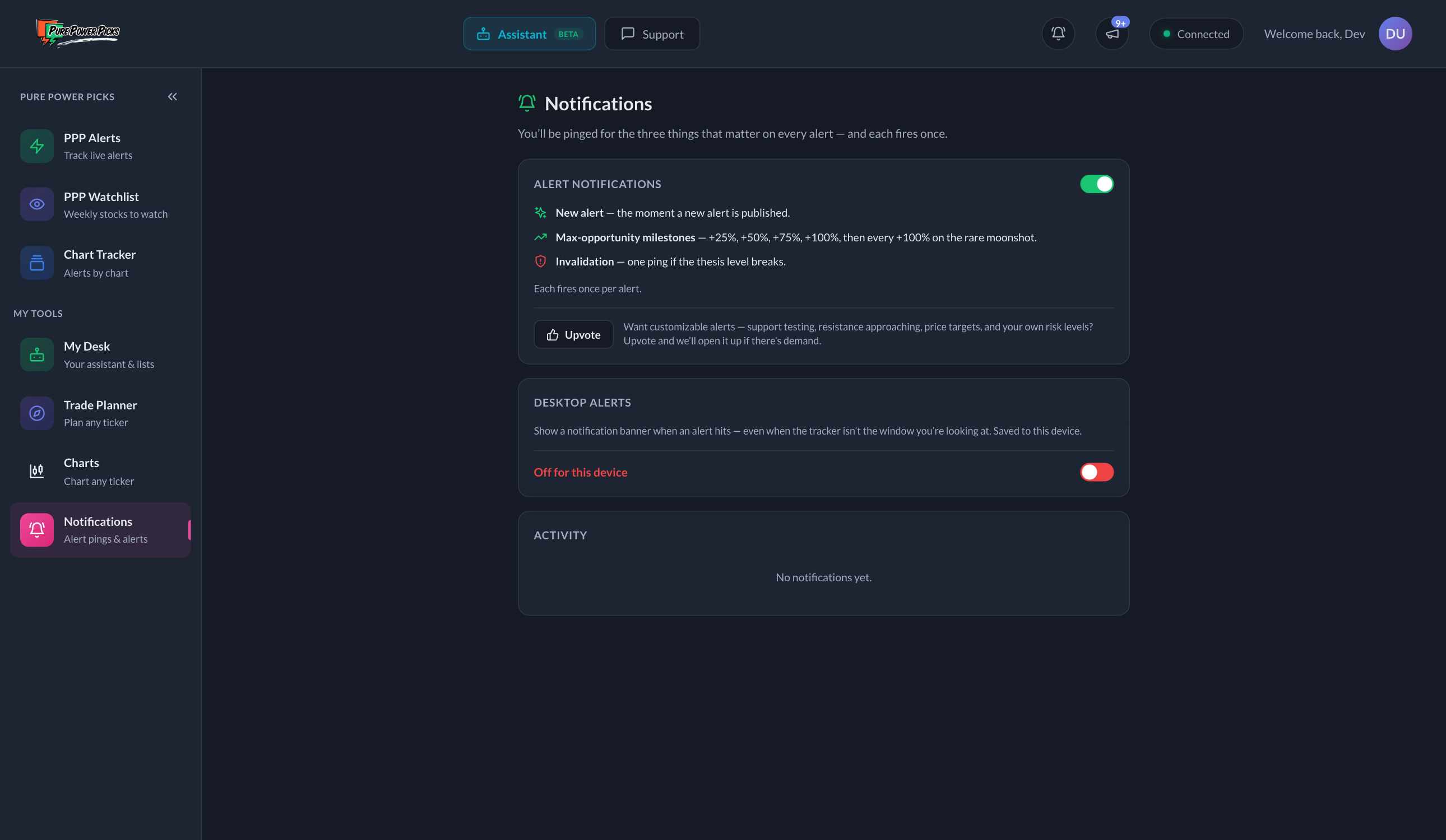 The Notifications settings page