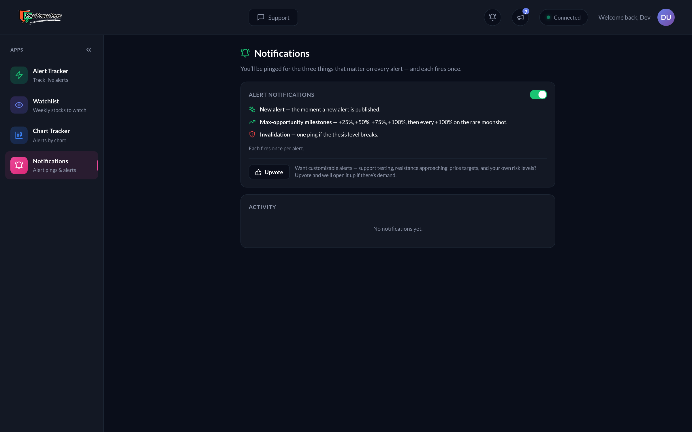 The Notifications settings page