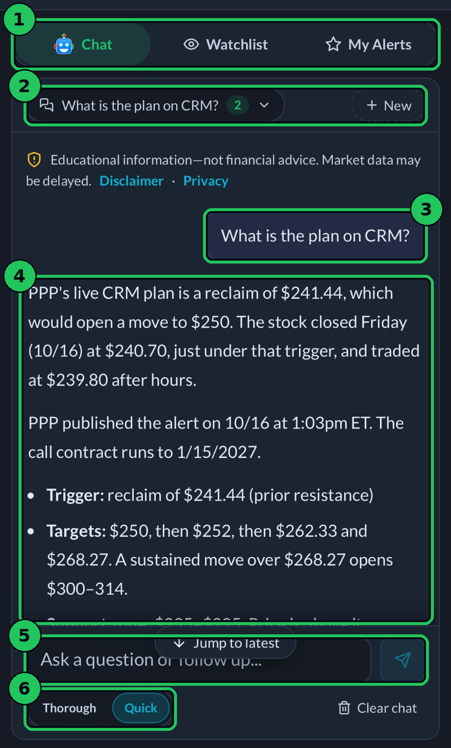 My Desk in the app with a question asked and Watt's answer, marked